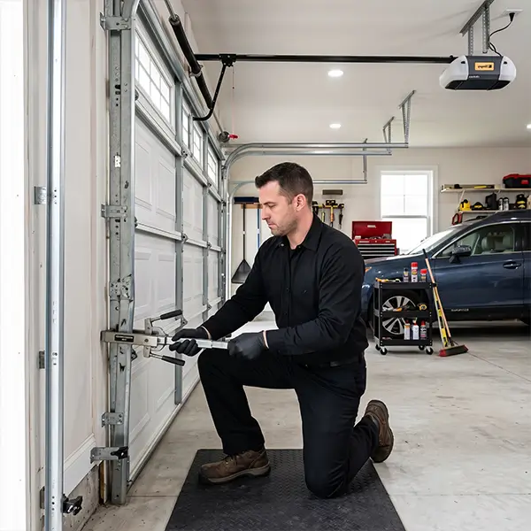 Accuracy channel realignment and garage door track repair in Rosenberg Texas