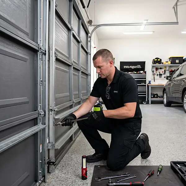 Architectural section restorations and garage door panel repair in Rosenberg Texas