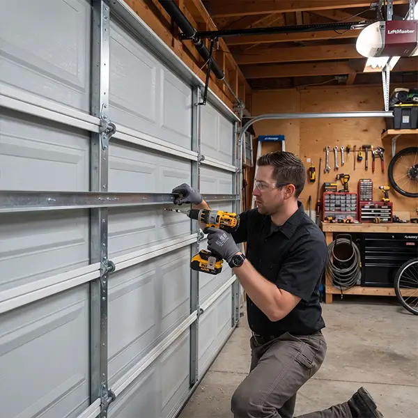 Custom residential garage door panel installation in Rosenberg Texas
