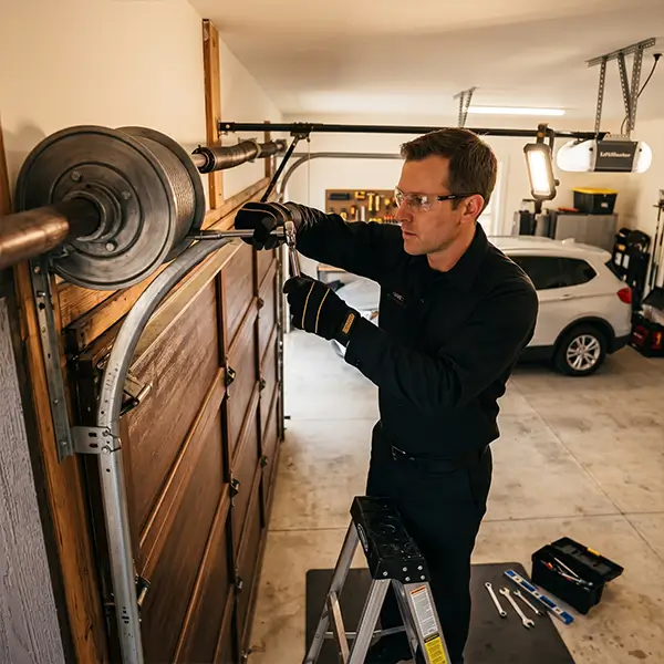 Emergency lift line replacement and slack removal in Rosenberg Texas