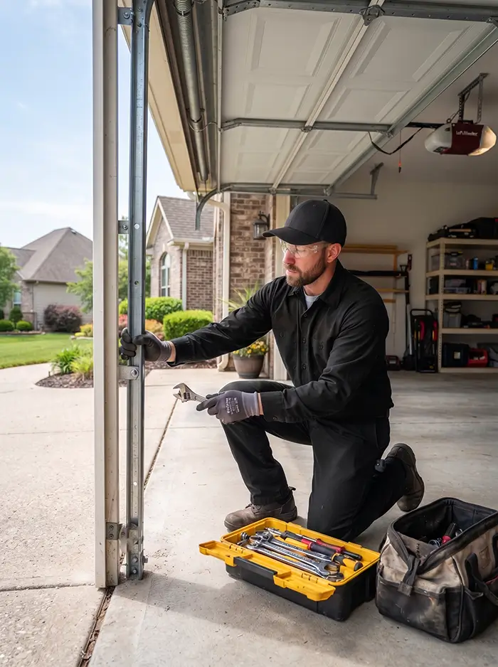 Garage door repair project in Rosenberg Texas